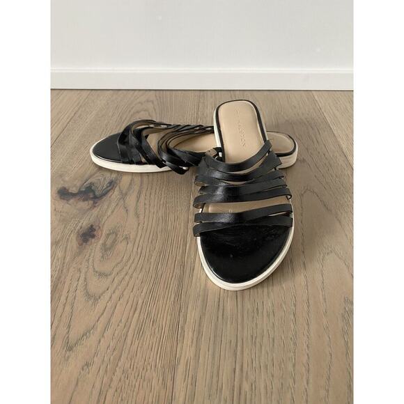 H by Halston Womens Cora Black Leather Strappy Flat Slide Sandal Size 8.5M US - Picture 1 of 10